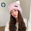 New Autumn and Winter Cute Cat Ear Knitted Hat for Women In Winter Warm Ear Protection Wool Hat Showing Face Small Pullover Hat Trendy