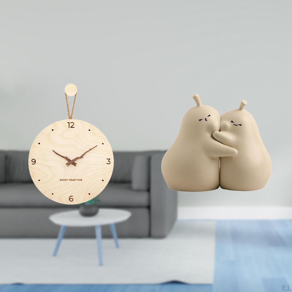 Minimalist Modern Nordic Wood Wall Clock And Hugging Pear Ceramic Book Stand Bookend Decorative