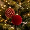 6cm Burgundy Flocked Christmas Baubles with Gold Glitter, 48Pcs Gift Box, 4 Patterns Xmas Tree Hanging Ornaments
