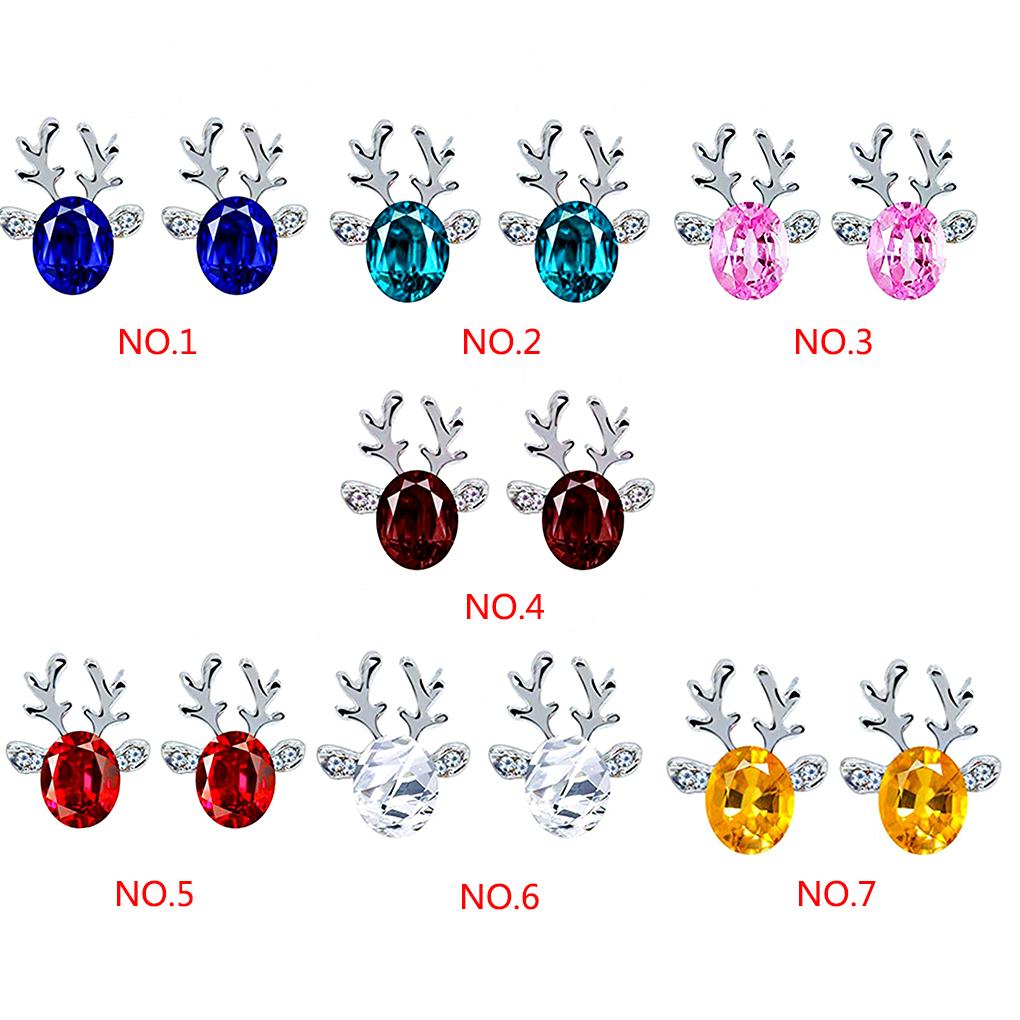 Christmas Elk Shape Earrings Women Girls Xmas Rhinestones Crystal Ear Clip 
