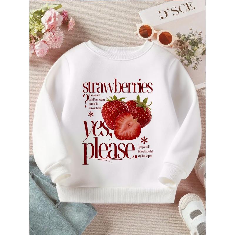 Kids Crewneck Long Sleeve Sweatshirt, Strawberry Text Graphic Print 110 белый