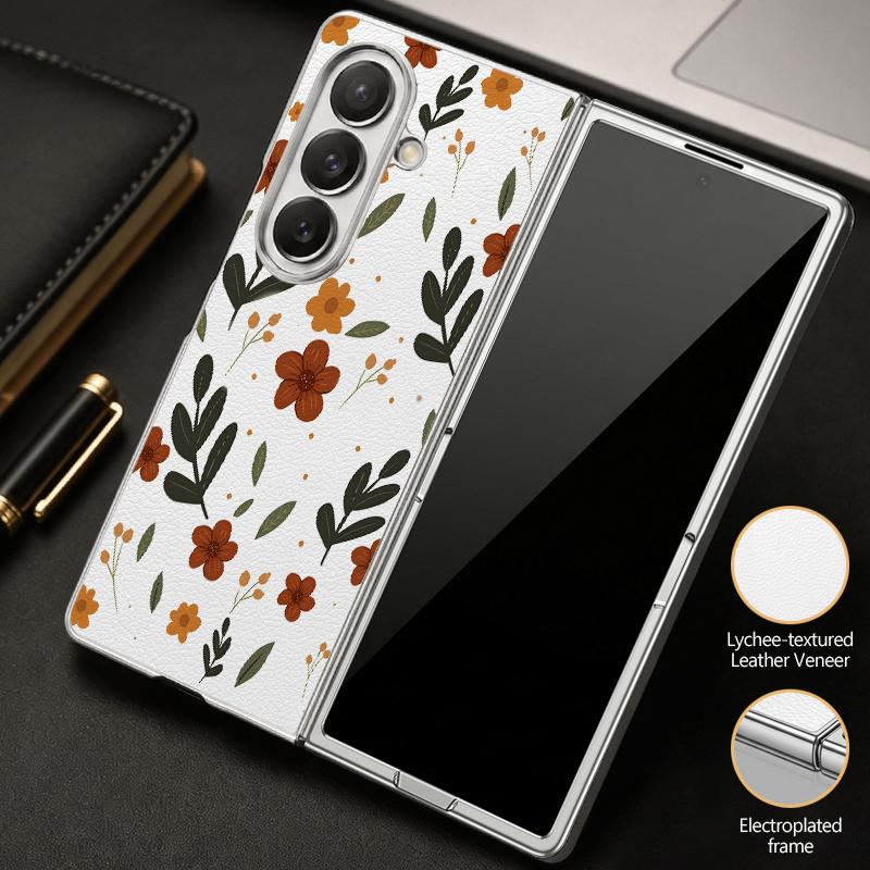 Retro Leaves Flowers Case For Samsung Z Fold 8 Ultra 7 6 5 Hybrid 3in1 Leather Skin Plating Folding Phone Cover For Galaxy Z Fold8 Fold7 Fold6