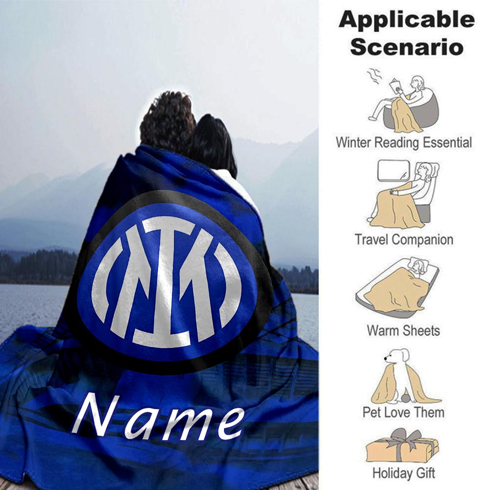 Personalisierbare Decke mit Name, Inter Mailand, Weich & Warm, für Sofa, Büro, Bett, Reise, Mittagspause, Geschenk, Geeignet für Alle Jahreszeiten