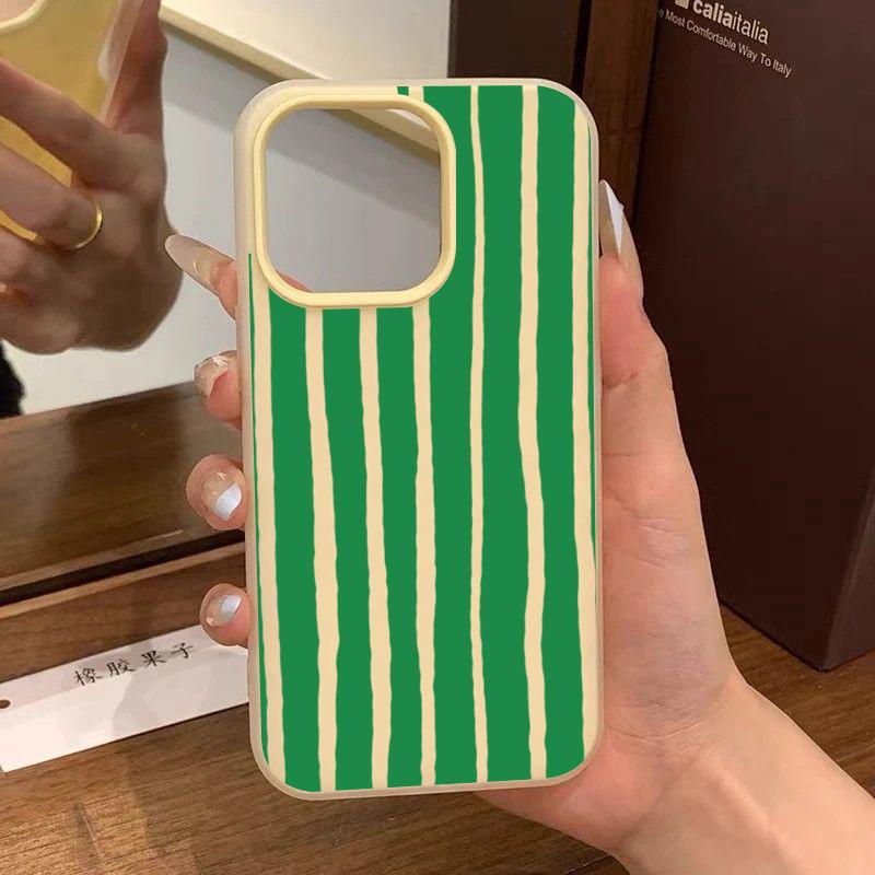 Fashion Simple Green Striped Two-In-One Phone Case For iPhone 17 17 Air 16 15 14 13 12 11 Pro Max 16E 7 8 Plus X XR XS Cover