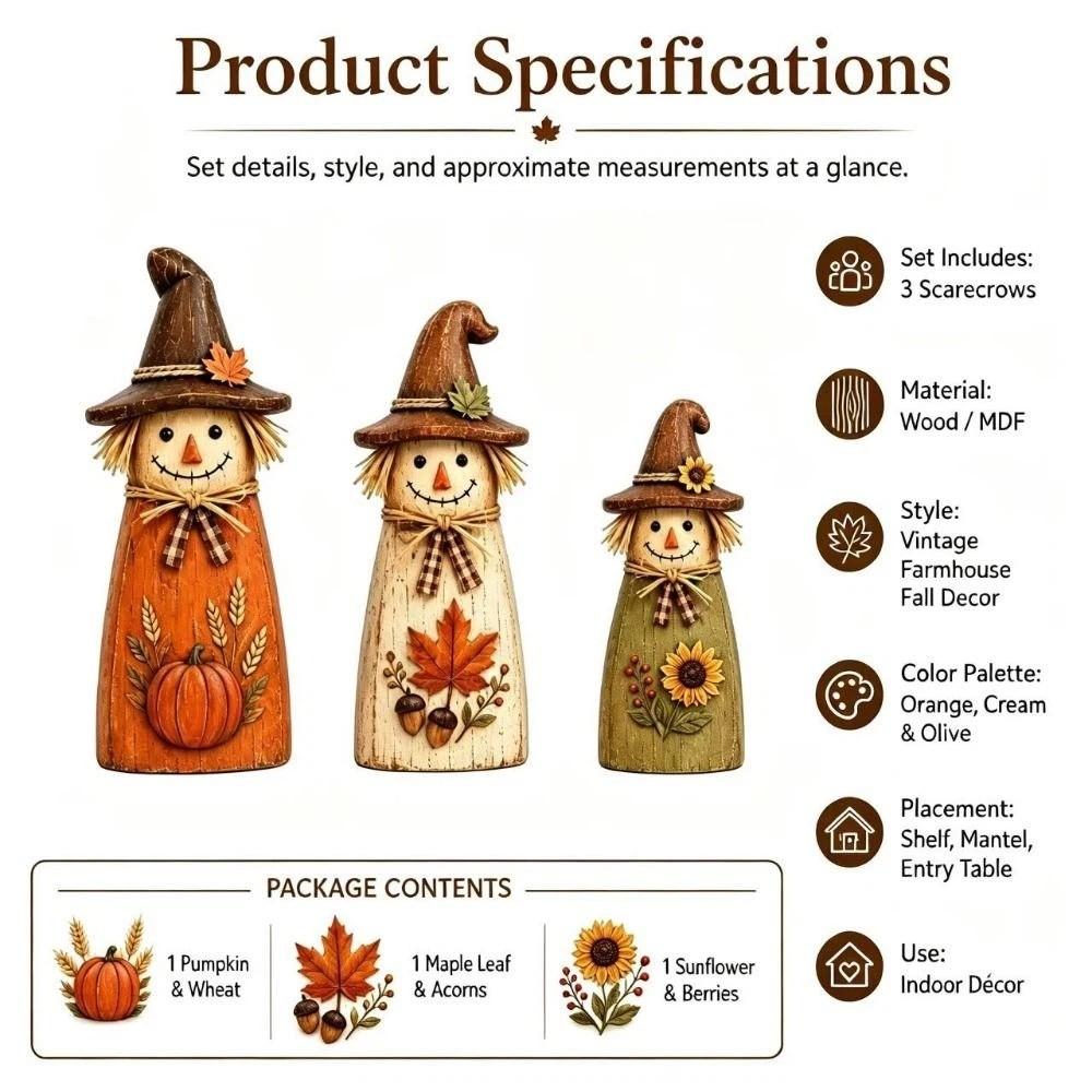 Vintage Witch Cat Decor Rustic Double Side Halloween Figurine Set Autumn Harvest Style Gothic Desktop Decoration