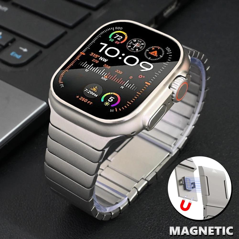 Magnetic Metal Band for Apple Watch Ultra2 49mm Series 10 46mm Stainless Steel Strap for Series 9 8 7 6 5 4 SE 45mm 44mm Correa