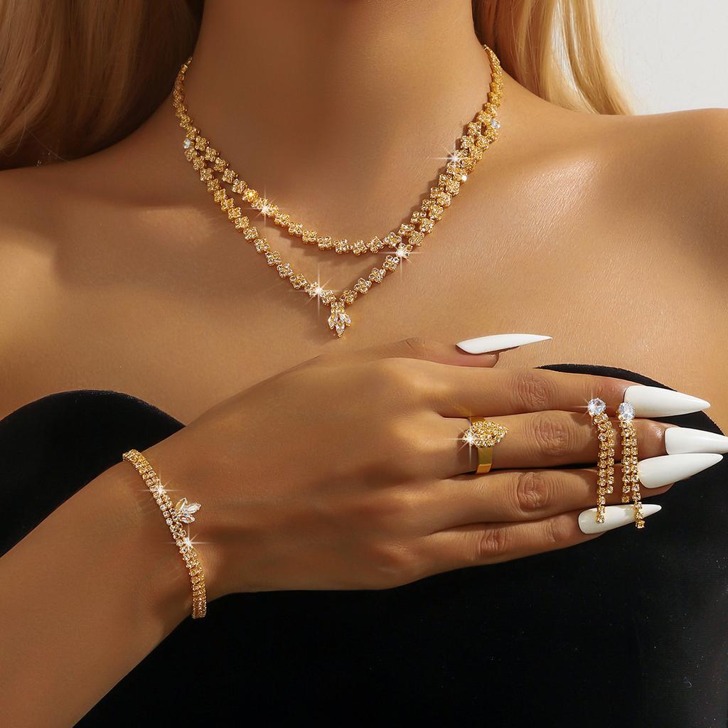 Set Necklace Earrings Bracelet Fashion Jewelry Copper Zircon High Sense Wedding Season Girl