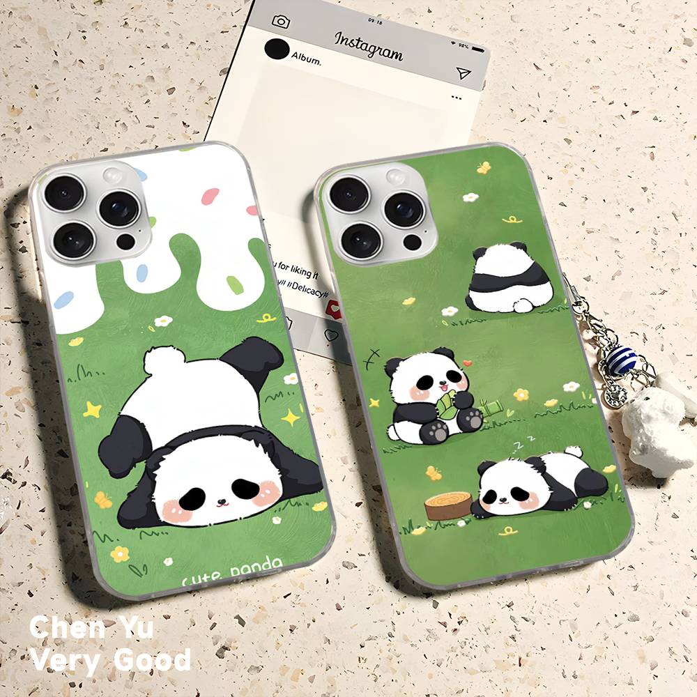 Anime Panda Water Ripple Phone Case For iPhone 17 16 11 12 13 14 15 Pro Max Plus Back Cover