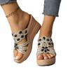 Large size summer new retro casual rhinestone high heel one-character women's wedge heel slippers