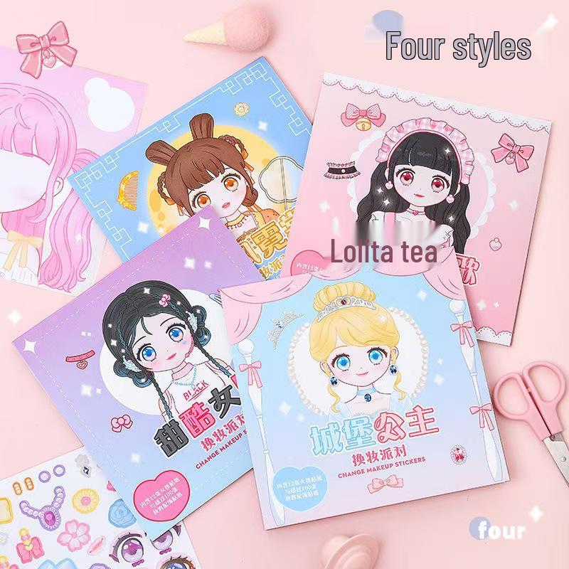 Cartoon Girl Dress-Up & Makeup Sticker Book - Energetic Princess Theme