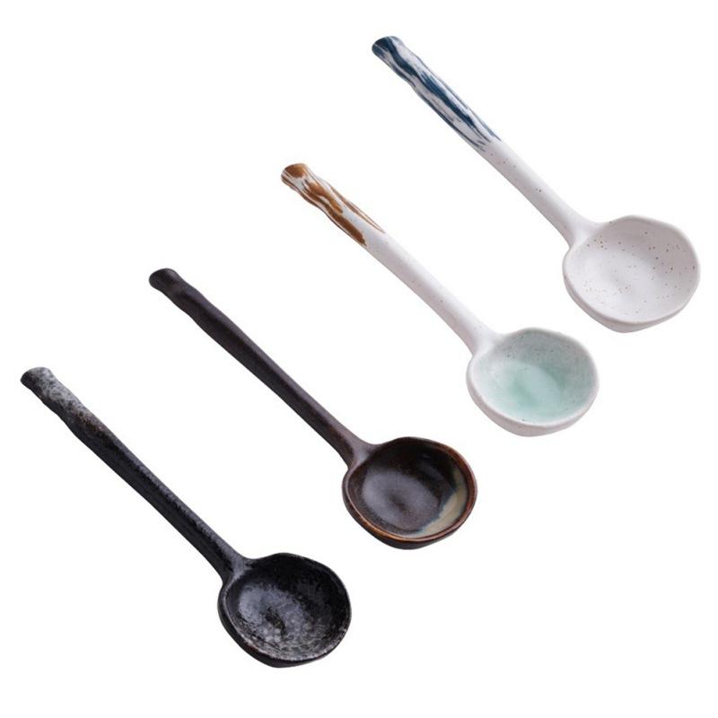 Ceramic Soup Spoon Retro Coffee Spoon Long Handle Spoon Japanese Tableware Eating Spoon Tea Scoop Kitchen Cooking Utensil Tool