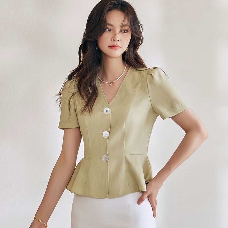 French Bubble Sleeve Blazer Women Summer Fashion Slim Office Short Suit Jacket