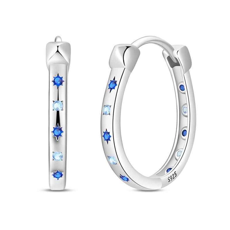 925 Silber Blauer Zirkon Traumfänger Feder Stern Mond Niedliche Kralle Creolen Für Damen Feiner Geburtstagsschmuck Geschenke