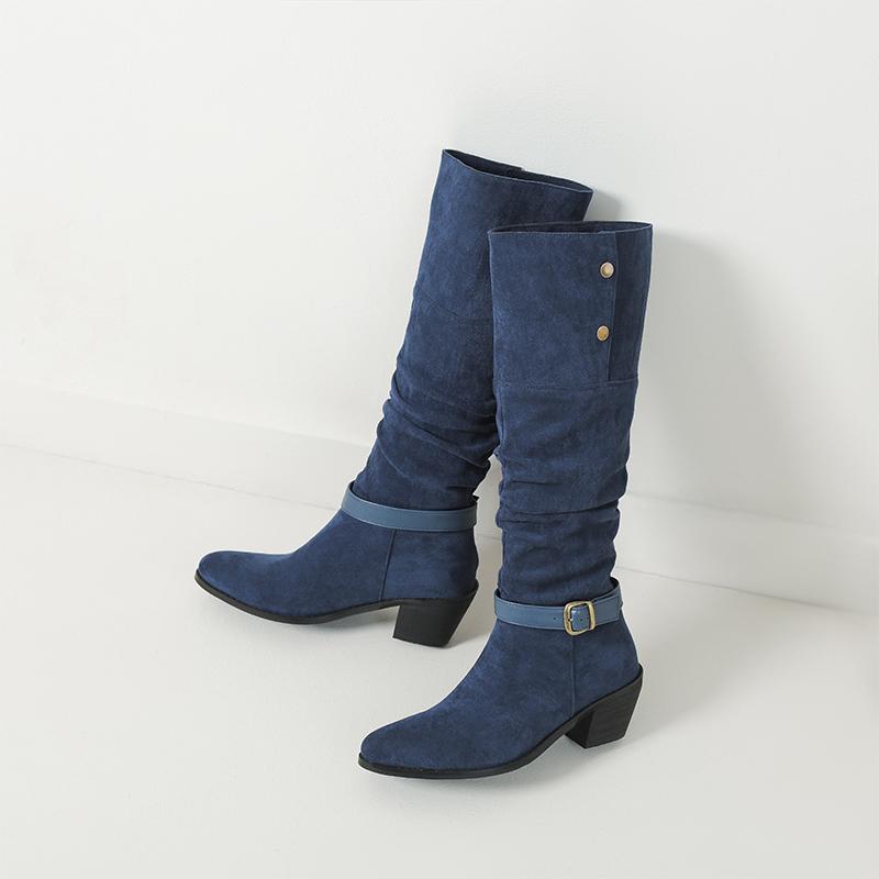 Women's high-heeled boots autumn and winter new thick-heeled suede mid-boots in size