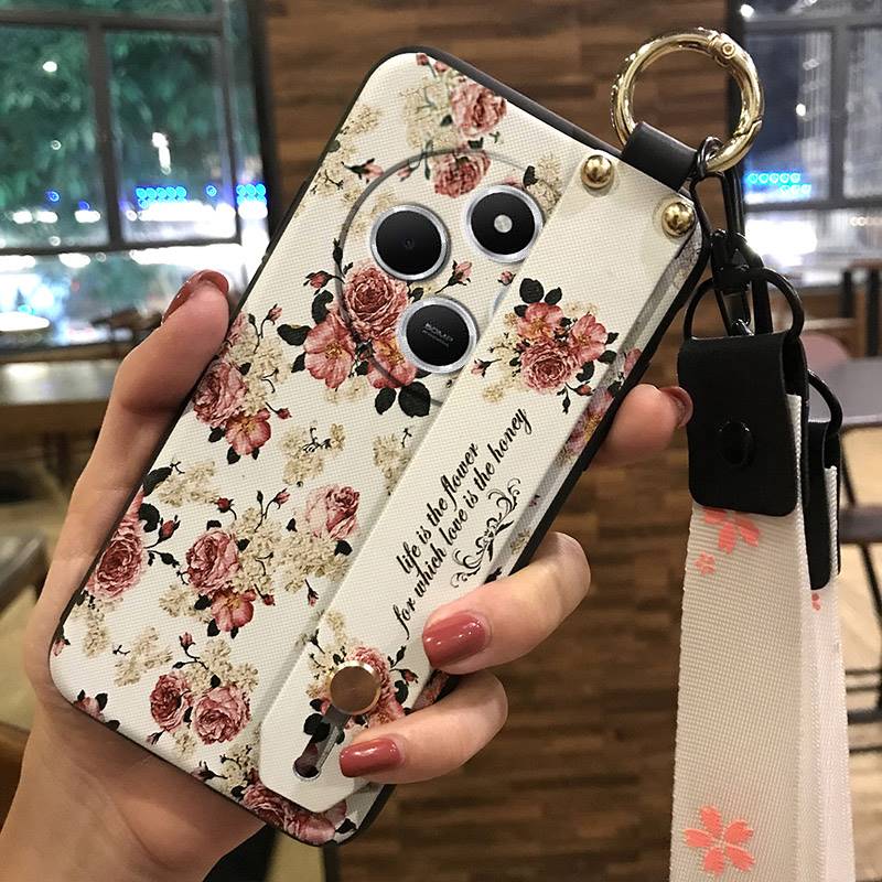 Flower Kickstand Phone Case For Redmi A4 5G Dirt-resistant Anti-knock Fashion Design Back Cover Ring Wristband Durable