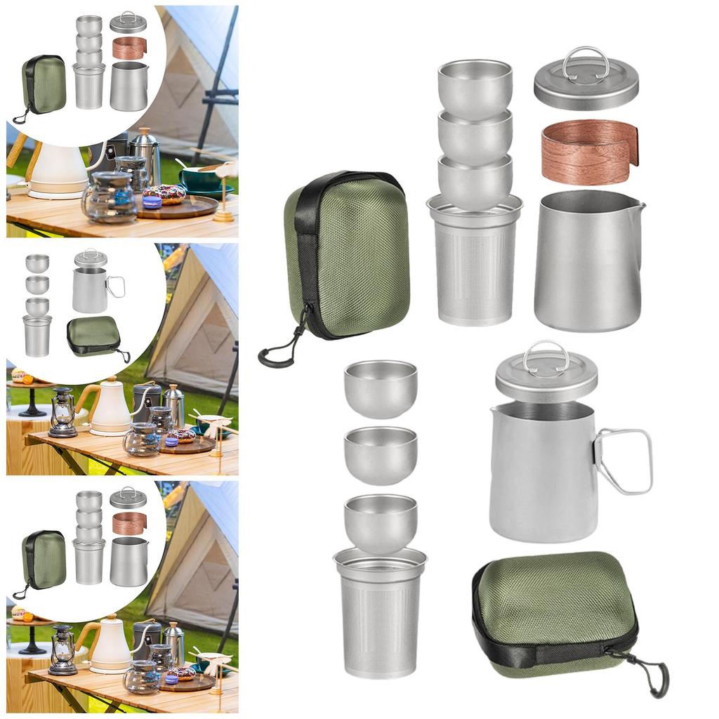 Titanium Tee-Set Tragbare Tassen Geschirr Stapelbar mit Tasche Vielseitige Reise-Teekanne für Reisen Outdoor Zuhause Angeln Büro