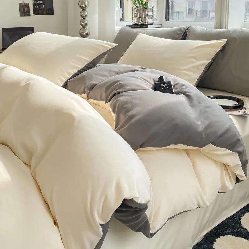 Ins Style Solid Color Duvet Cover Set Washed Cotton Bedclothes Comforter Cover Pillowcase Soft Bedding Sets Quilt Covers 220x240