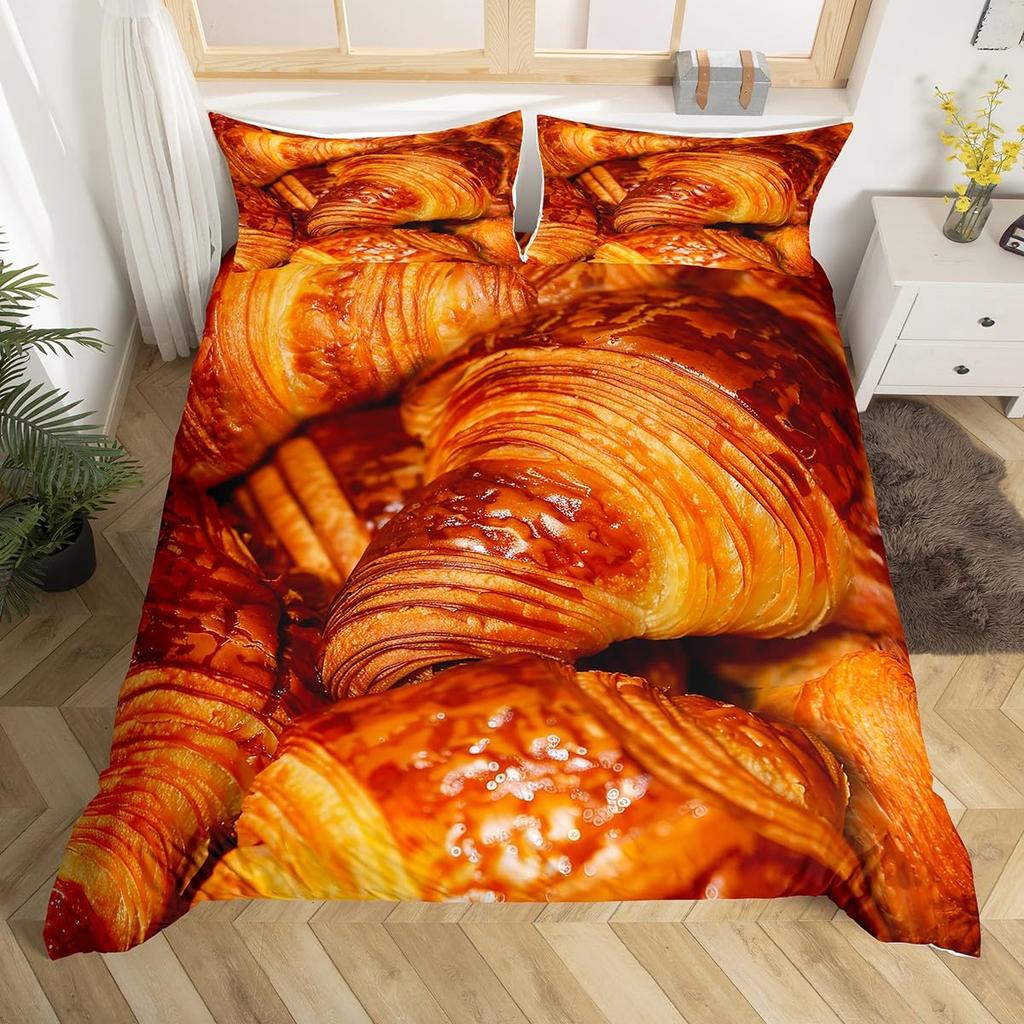 Bread Duvet Cover for Kids Teens Queen Size Lightweight Down Quilt Covers Bedroom Decor 2 Pillowcases 1 Duvet Cover No Comforter