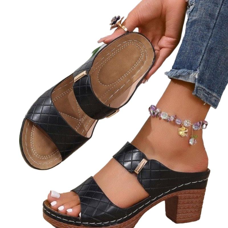 Fashion 2025 Summer Women's Slip-On Women's Slippers New Plus Size Fashion Open Toe Outdoor Commuter Shoes Trendy High Heels Women