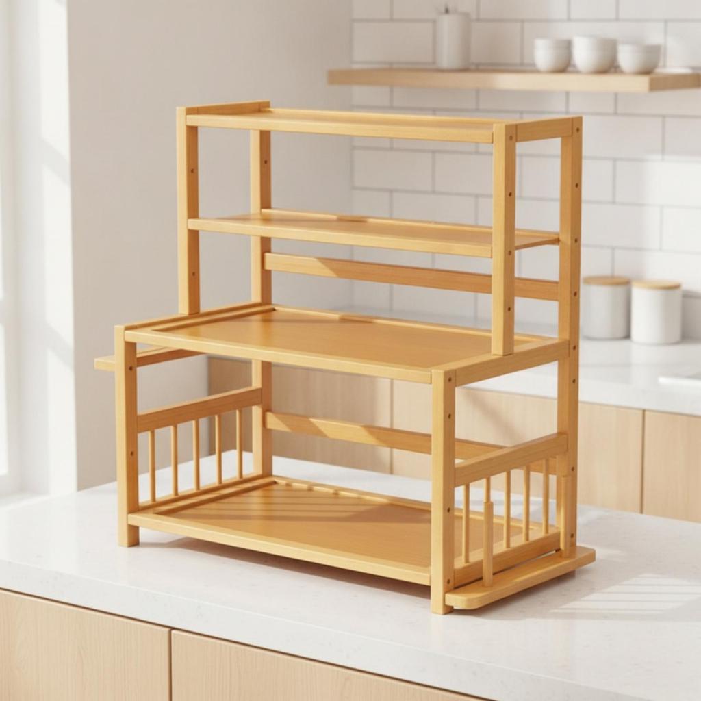 Countertop Shelf Organizer Space-Saving Kitchen Rack Tiered Wooden