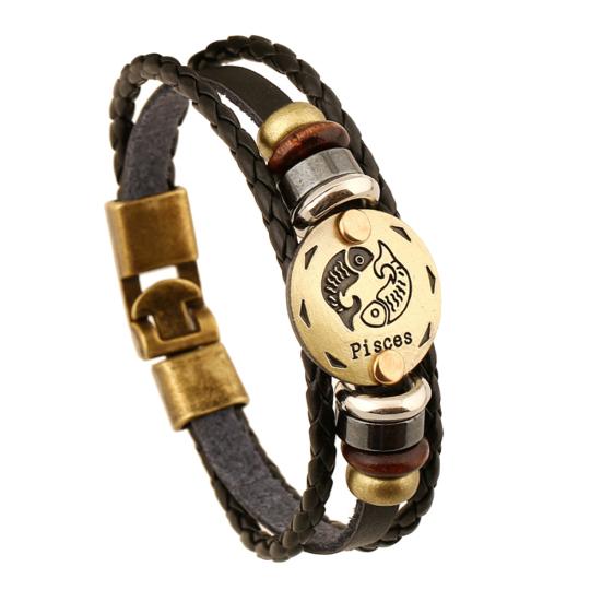 12 Constellations Multi-layer Braided Faux Leather Bracelet Bangle Jewelry Gift