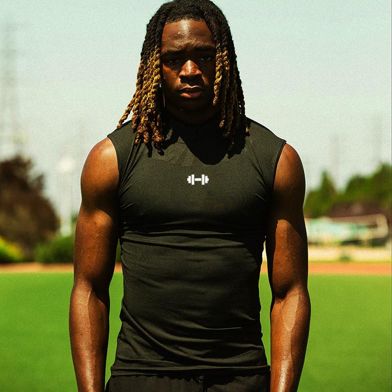 Muscleguys Compression Shirt Men Summer Running Vest Elastic Quick Dry Sport Sleeveless Tops Tee Turtleneck Sportswear Workout Gym Tank Top