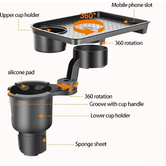Vehicle-Mounted Multifunctional Water Cup Holder Tray Black Adjustable Cup Holder Dining Plate Expandable Bracket Storage Space-Saving