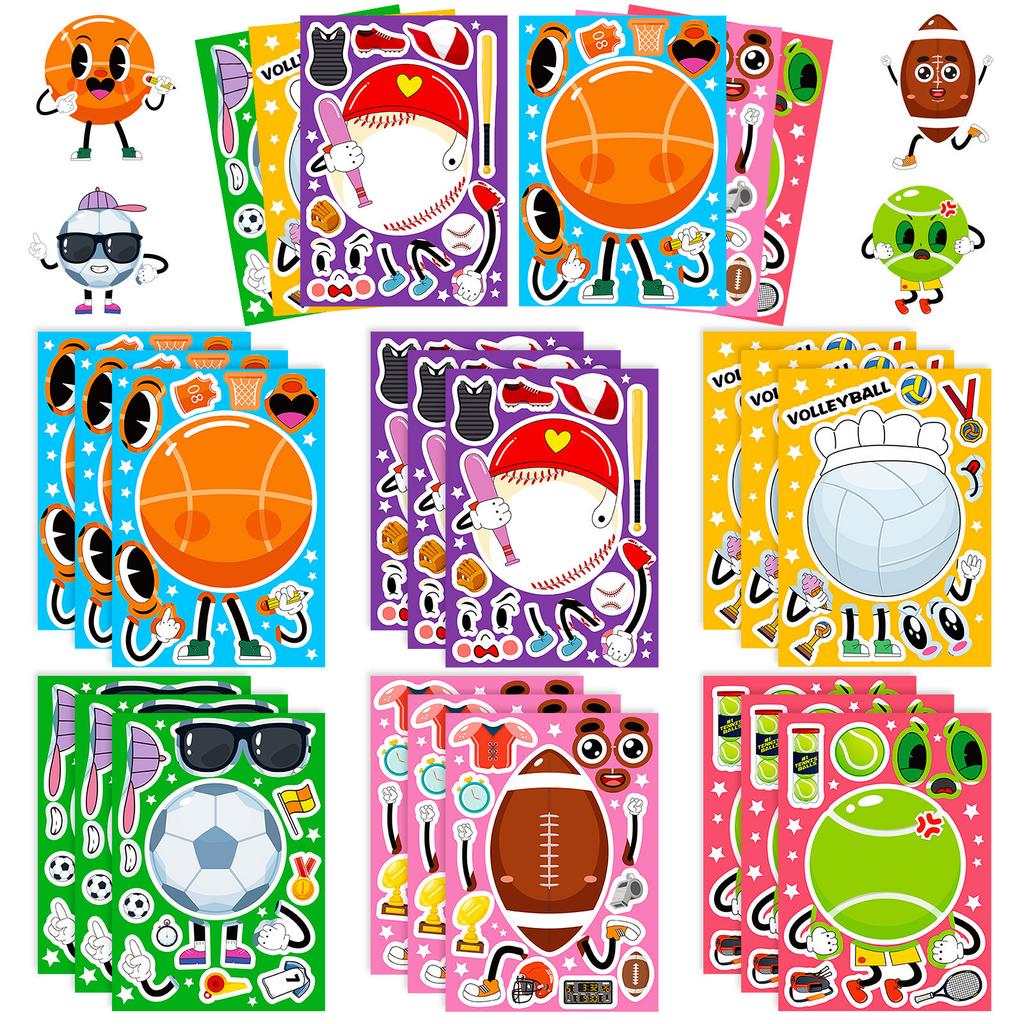 6 Pieces/package of Various Balls, Face-changing Stickers, Balls, Varied Expressions, Face-changing Puzzles, Children's Puzzle Stickers