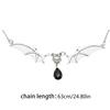 Gothic Vampire Bat Clavicle Chain Sweater Necklace Halloween Witch Bat Waterdrop Pendant Necklace Gift for Bat Lover