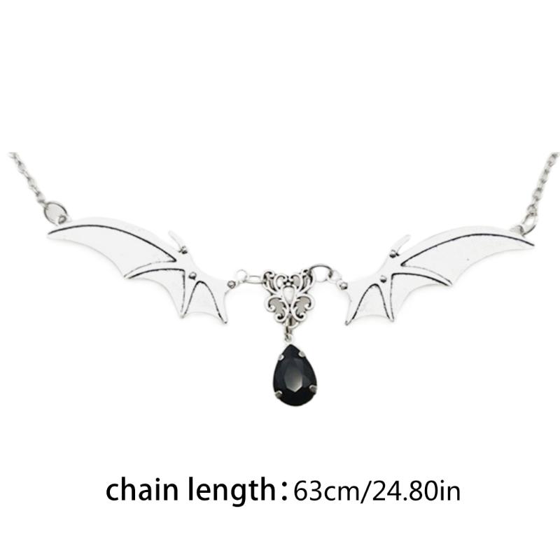 Gothic Vampire Bat Clavicle Chain Sweater Necklace Halloween Witch Bat Waterdrop Pendant Necklace Gift for Bat Lover