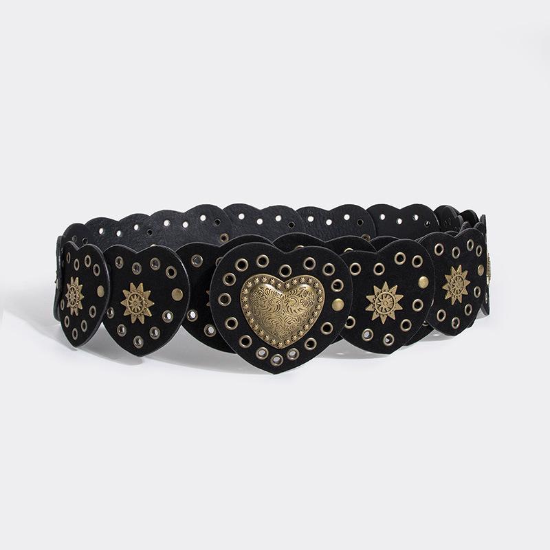 Wasteland Style Retro Love Suede Rivet Accessories Air-eye Punk Handsome Hot Girl Western Style Heavy Industry Wide Belt