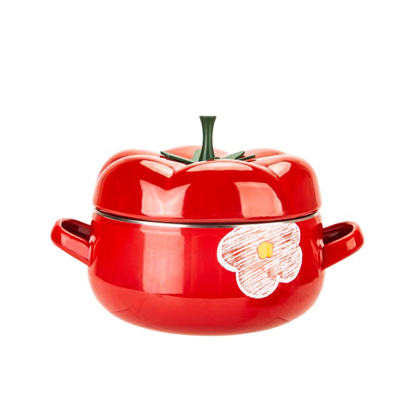 Shuke Enamel Tomato Floral 24cm Double-Handle Pot