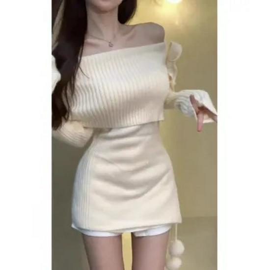 Korean Style Off-Shoulder Bowknot Knit Top – Women's Slim Fit Autumn Sweater