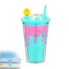 Cute Ice Cream Straw Cup Creative Double Layer Plastic Water Bottle With Crushed Ice Decor Portable Tumbler For Girls Kids Gift