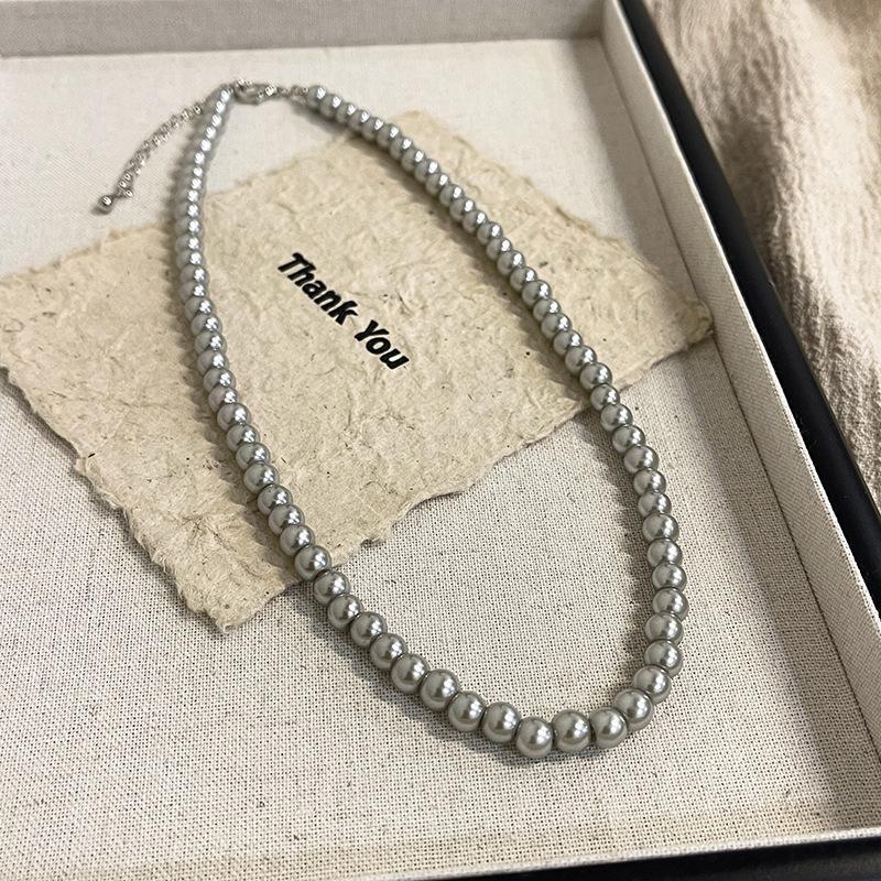

Pink & Gray Glass Pearl Necklace Autumn Winter Style for Women Sweater Chain with Air Texture Pearl Neck Chain 6MM хизер серый