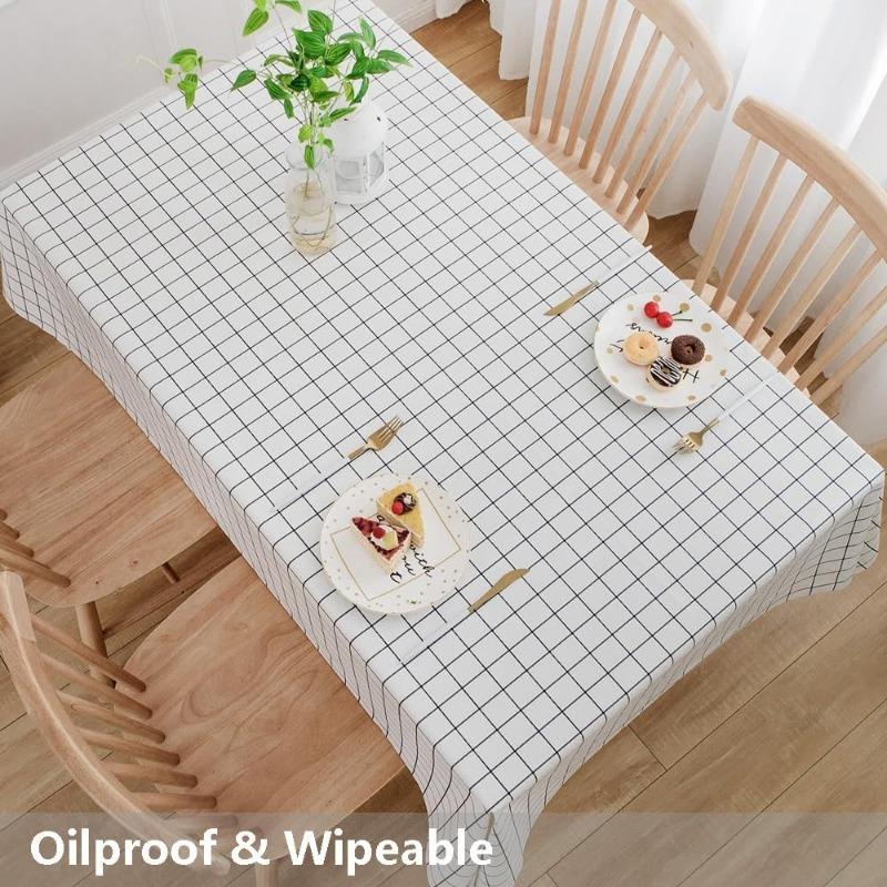 1pc Fashion Classic Rectangular Cotton Linen White Check Washable Tablecloth Vintage Dinner Picnic Table Cloth Cover Home Decor