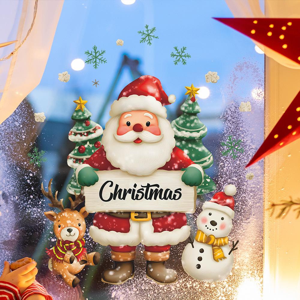 Watercolor Santa Claus, Snowman, Reindeer, Home Decoration, Glass Doors and Windows, Static Window Stickers