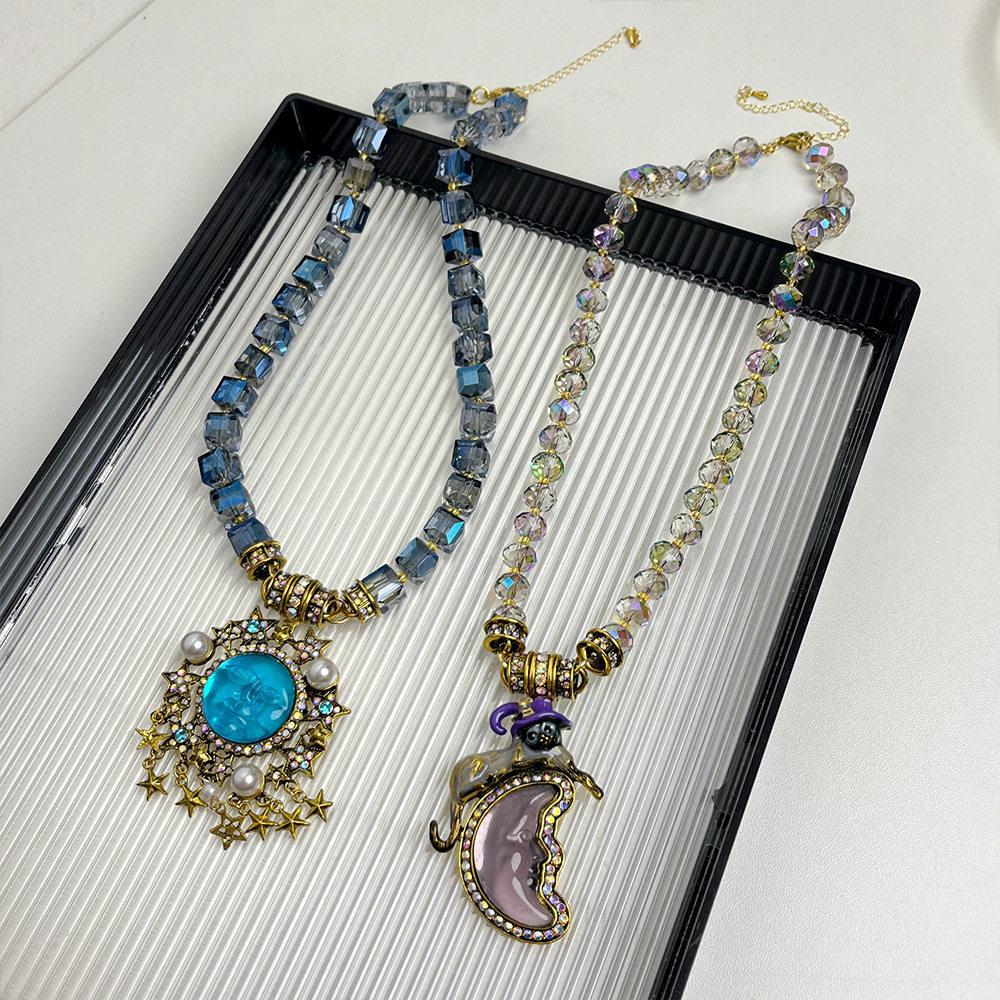 2026 New Y2K Sweet Pendant Necklaces Women Exaggerated Tassel Moon Star Beaded Necklaces Halloween Party Holiday Jewelry Gifts