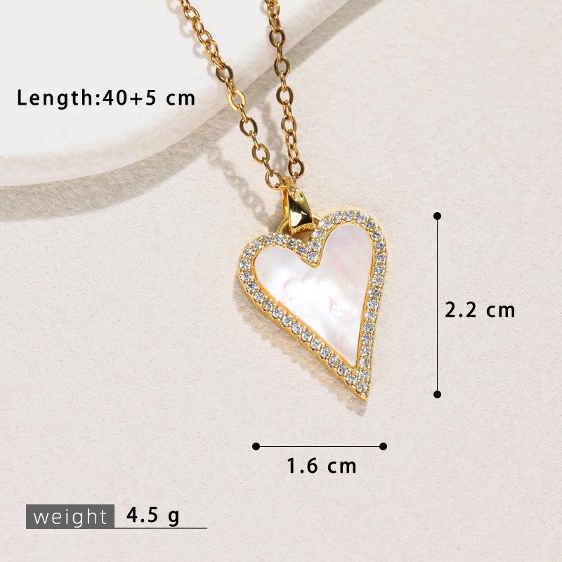 European-American Multi-Color Shell & Zircon Heart Pendant Necklace for Women