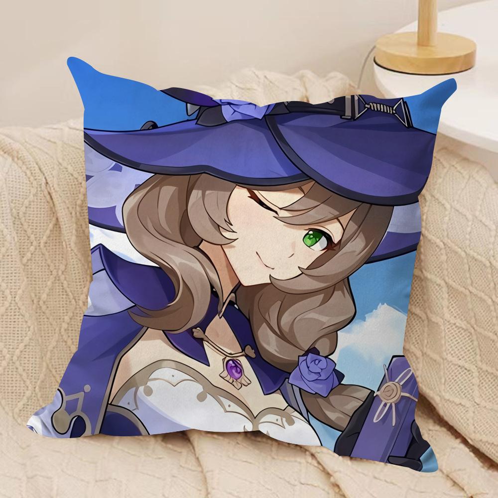 Lisa Cute Genshin Impact Cushion Cover Silky Short Plush Invisible Zipper Dustproof Sofa Pillow Case For Home Decor