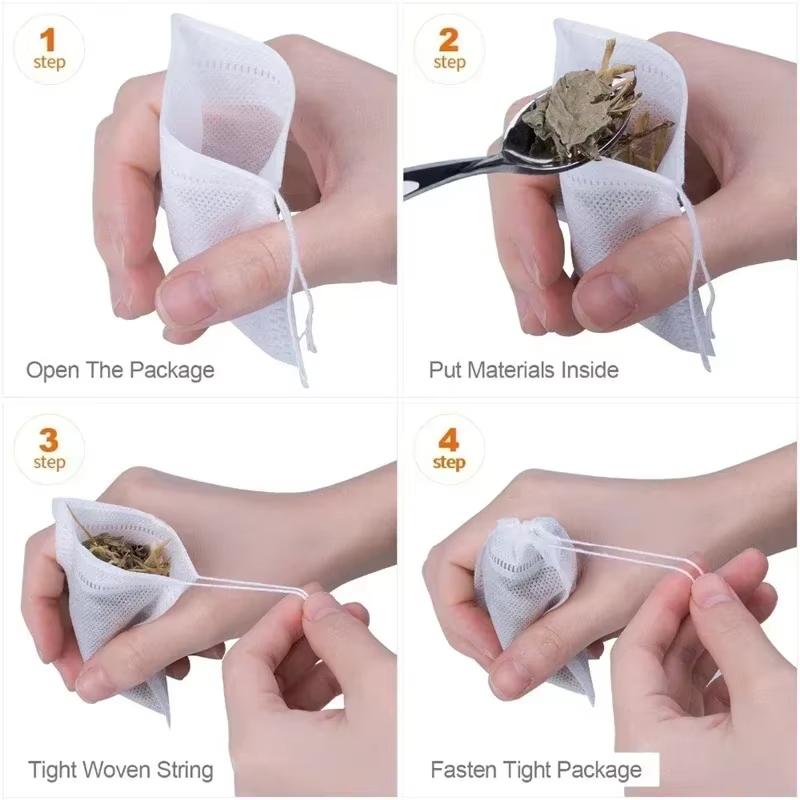 100/200pcs Disposable Tea Filter Bags Drawstring Style Empty Bags Non-Woven Sealing Teabags For Spice Coffee Tea Kitchen Tools