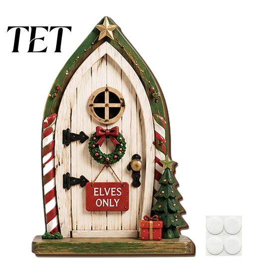 Holiday Home Ornaments Christmas Fairy Door Wall Decoration, Solid Wood with Adhesive Backing Design, Tree Decorations Miniature Tiny for Trunks
