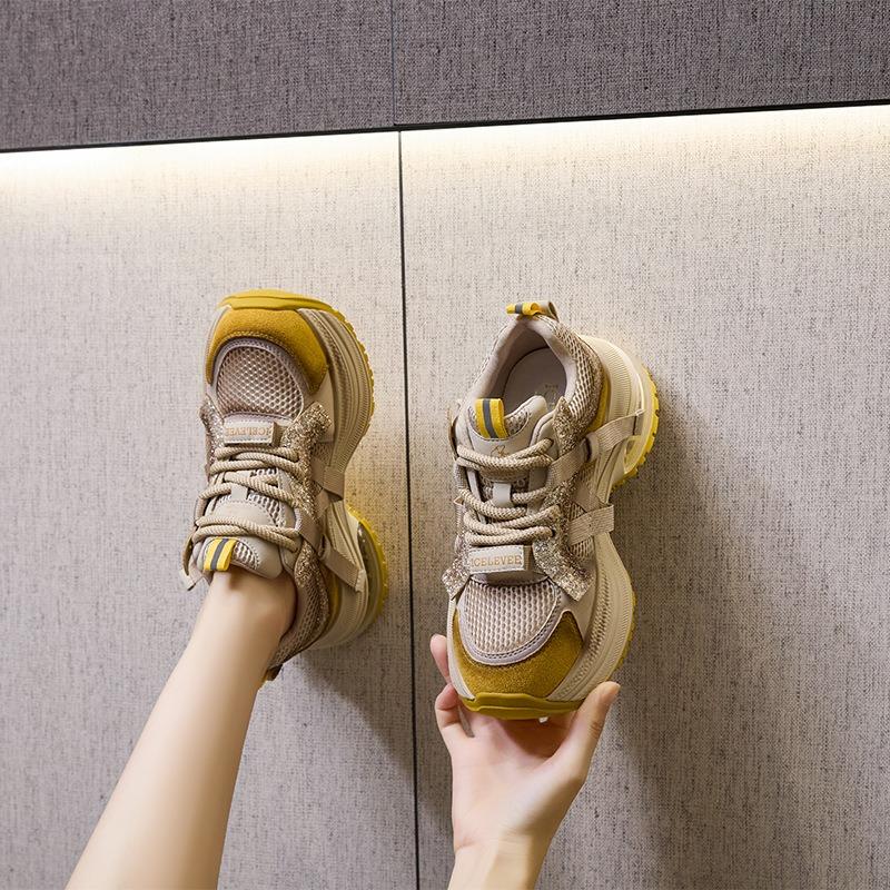 Hug bear leather platform dad shoes women's autumn new mesh rhinestone casual shoes women's sports jogging shoes