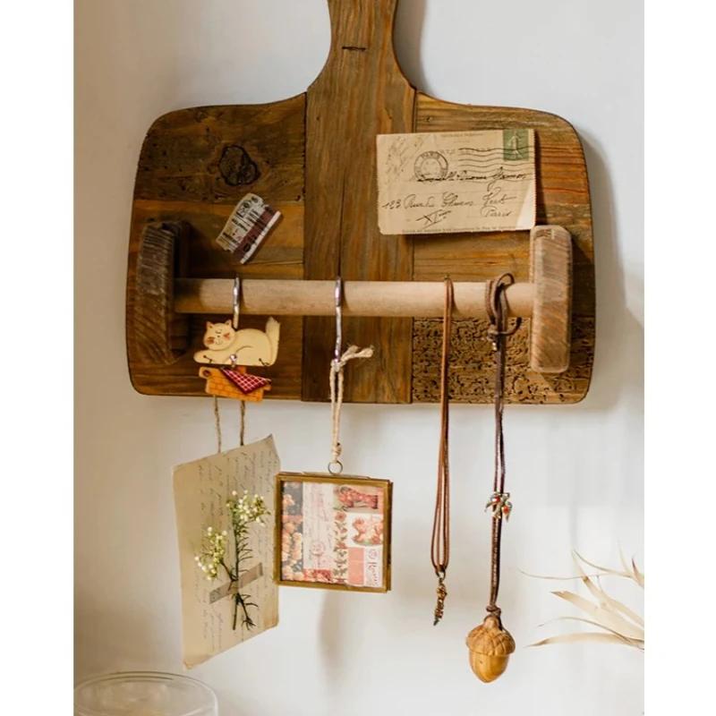 Natural Old Wood Roll Paper Kitchen Tissue Holder,Restaurant Cutting Board Kitchen Rack Decoration, Cloth Wall Hanging Rack