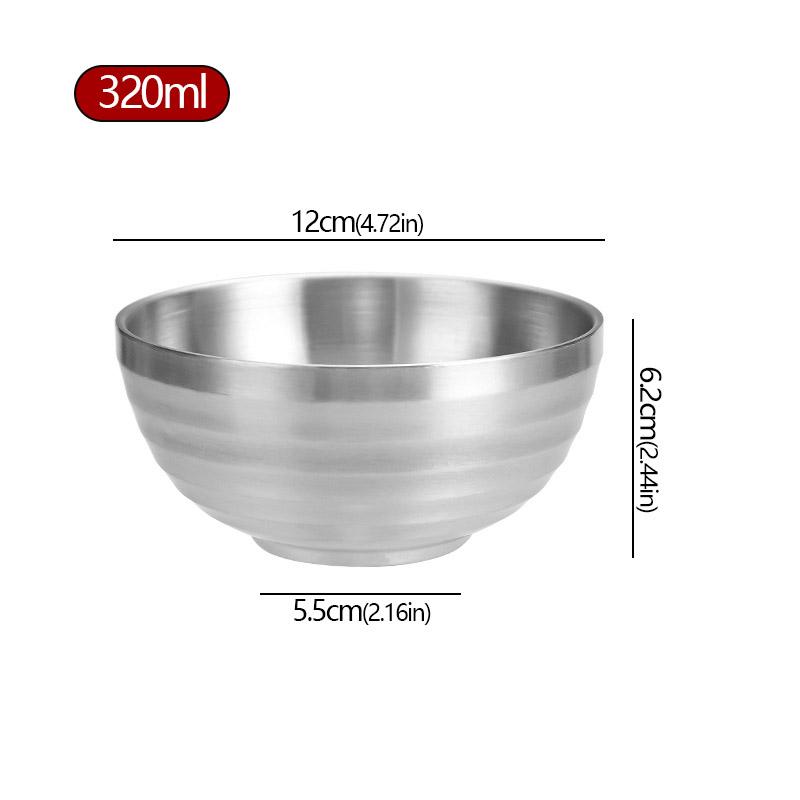 304 Stainless Steel Threaded Rice Bowl Dough Round Soup Double Layer Insulated Ramen Bowls Home Tableware Kitchen Accessories