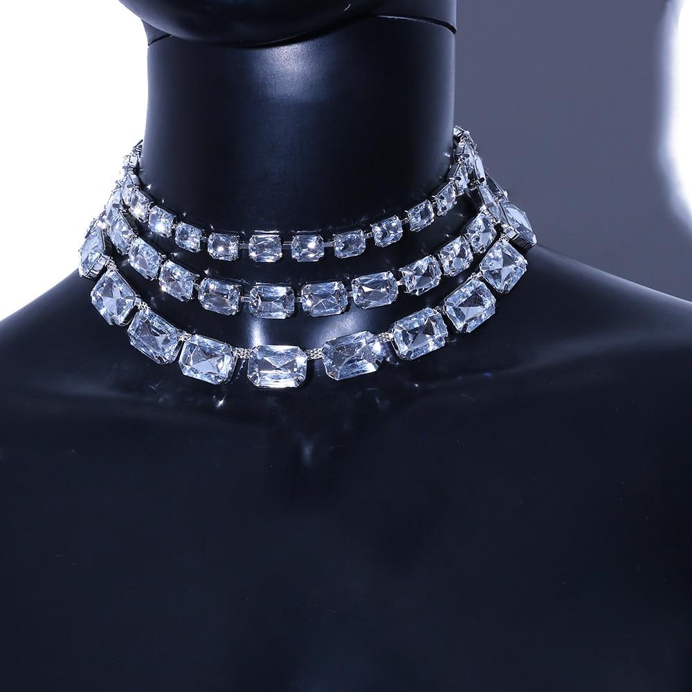 Stonefans Exaggerated Multi Layer Big Crystal Choker Necklaces Jewelry for Party Shiny Square Rhinestone Chain Necklace
