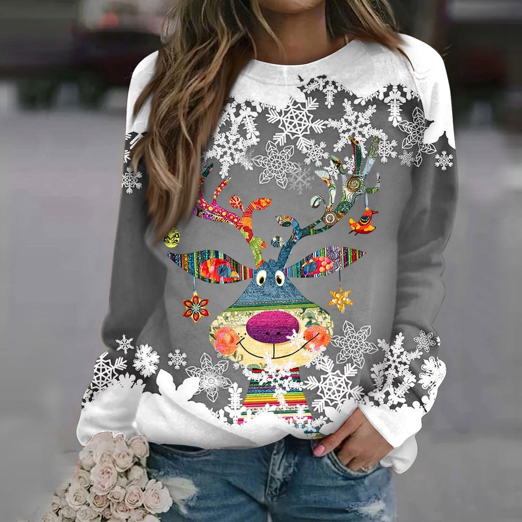 Dámské topy s kulatým výstřihem Bavlna Dámská Ležérní móda Potisk Dlouhý rukáv Svetr s výstřihem Halenka