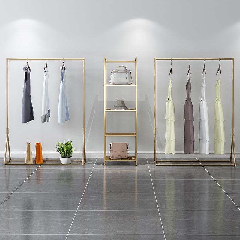 Gold Floor-Standing Hanging Rack for Women's Clothing Store Display