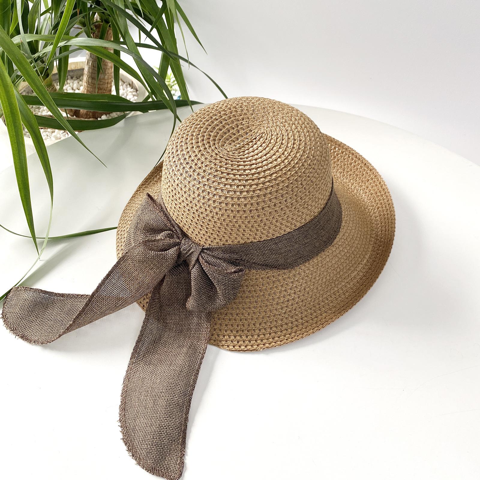 

Versatile Style Hat Straw Woven Bow Womens Retro Solid Color Hatscaps Sunshade хакі