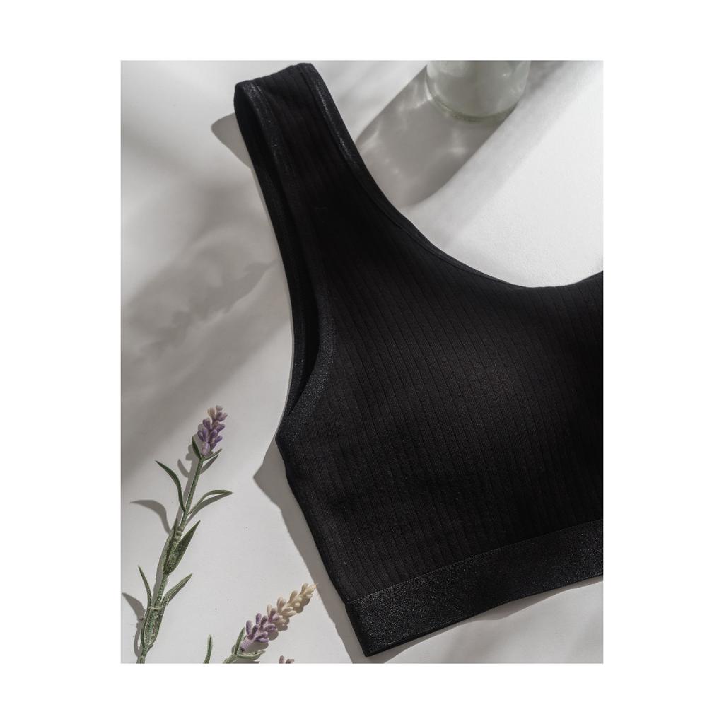 Schwarzes, geripptes Sport-Bustier mit dicken Trägern